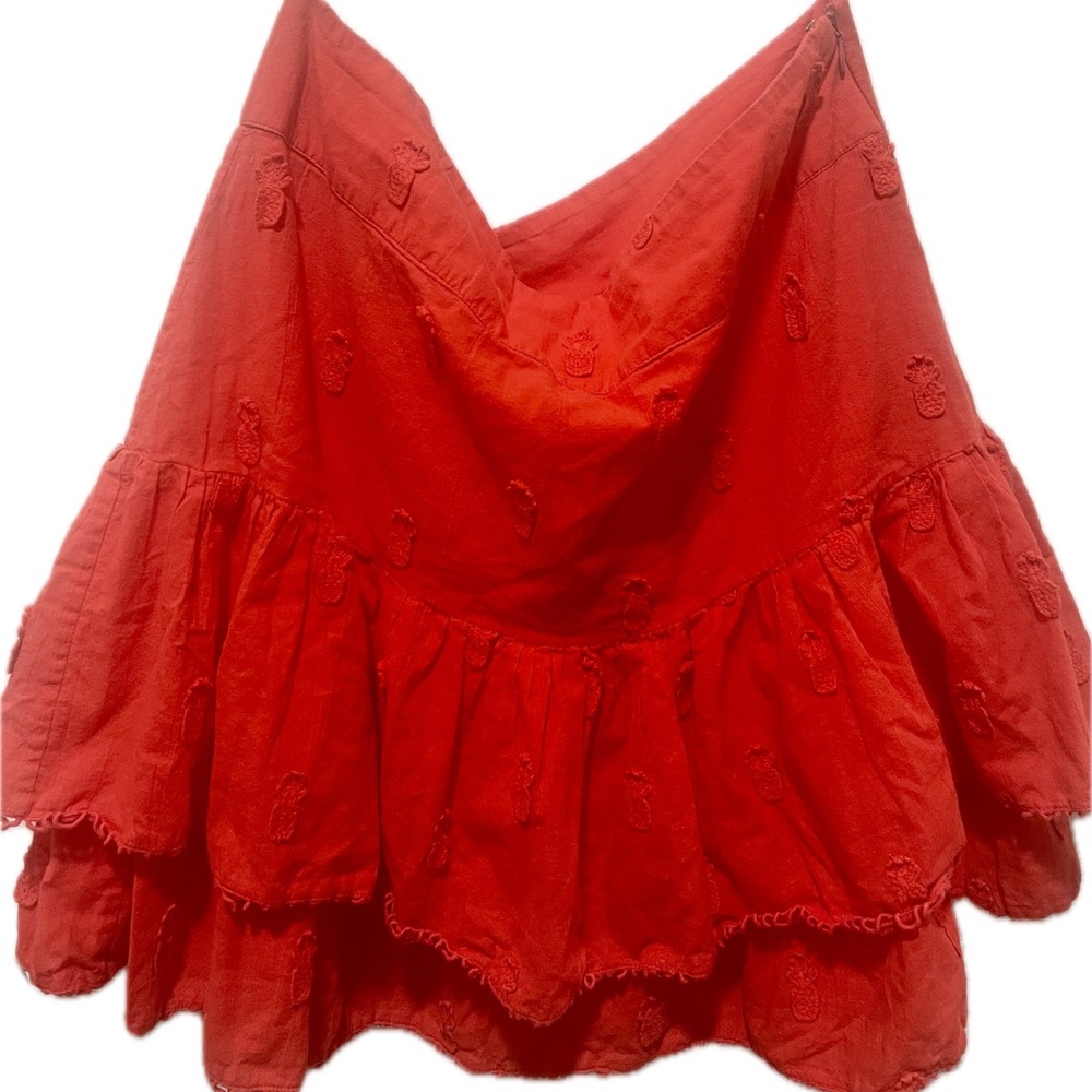 FARM Rio Red Tiered Midi Skirt